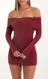 Picture thumb Emelia Metallic Knit Off The Shoulder Dress in Red. Source: https://media.lucyinthesky.com/data/Nov22/170xAUTO/c70ef090-e317-4c4f-9a09-154c4b76f0f4.jpg