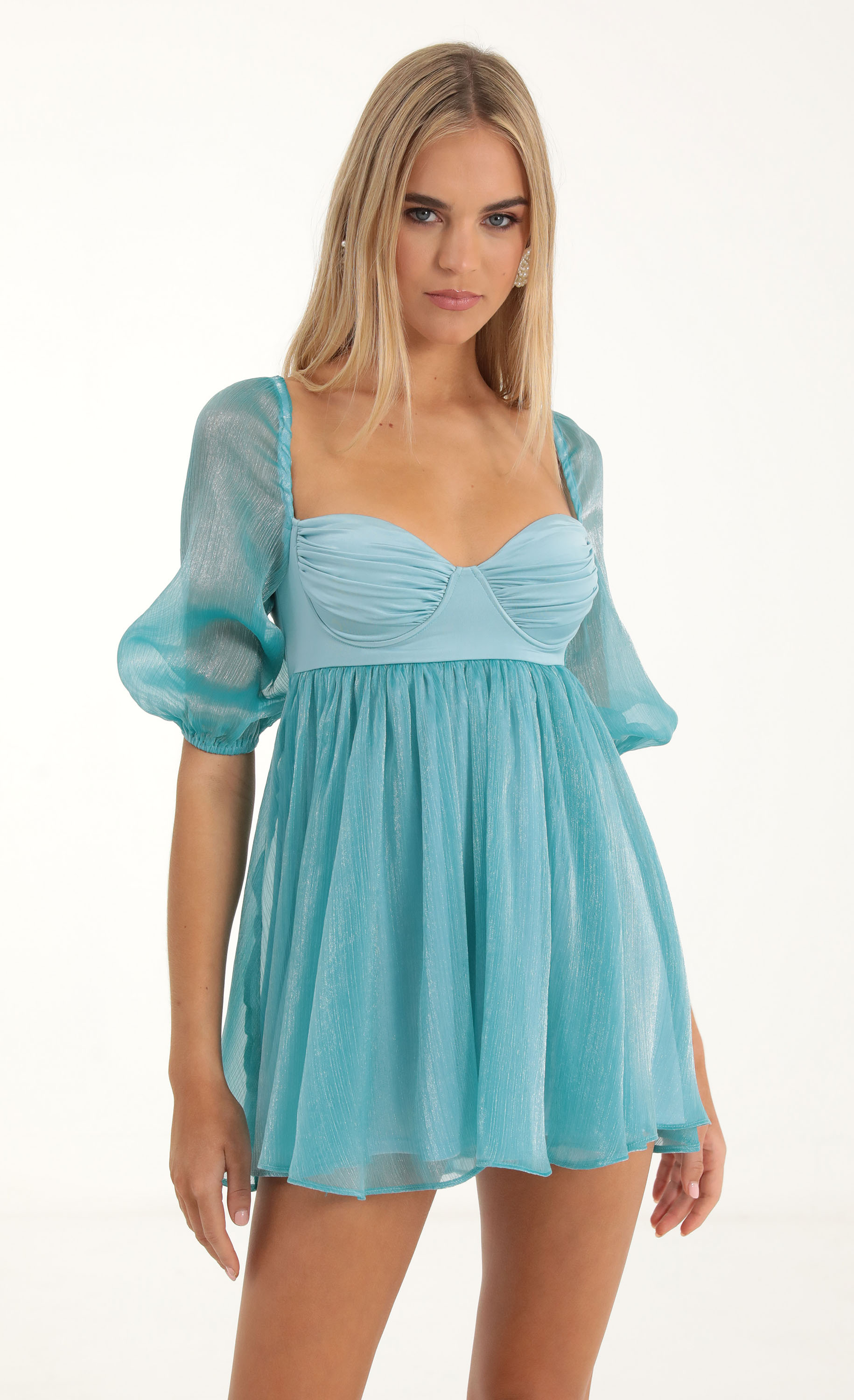 Kimber Organza Baby Doll Dress in Blue