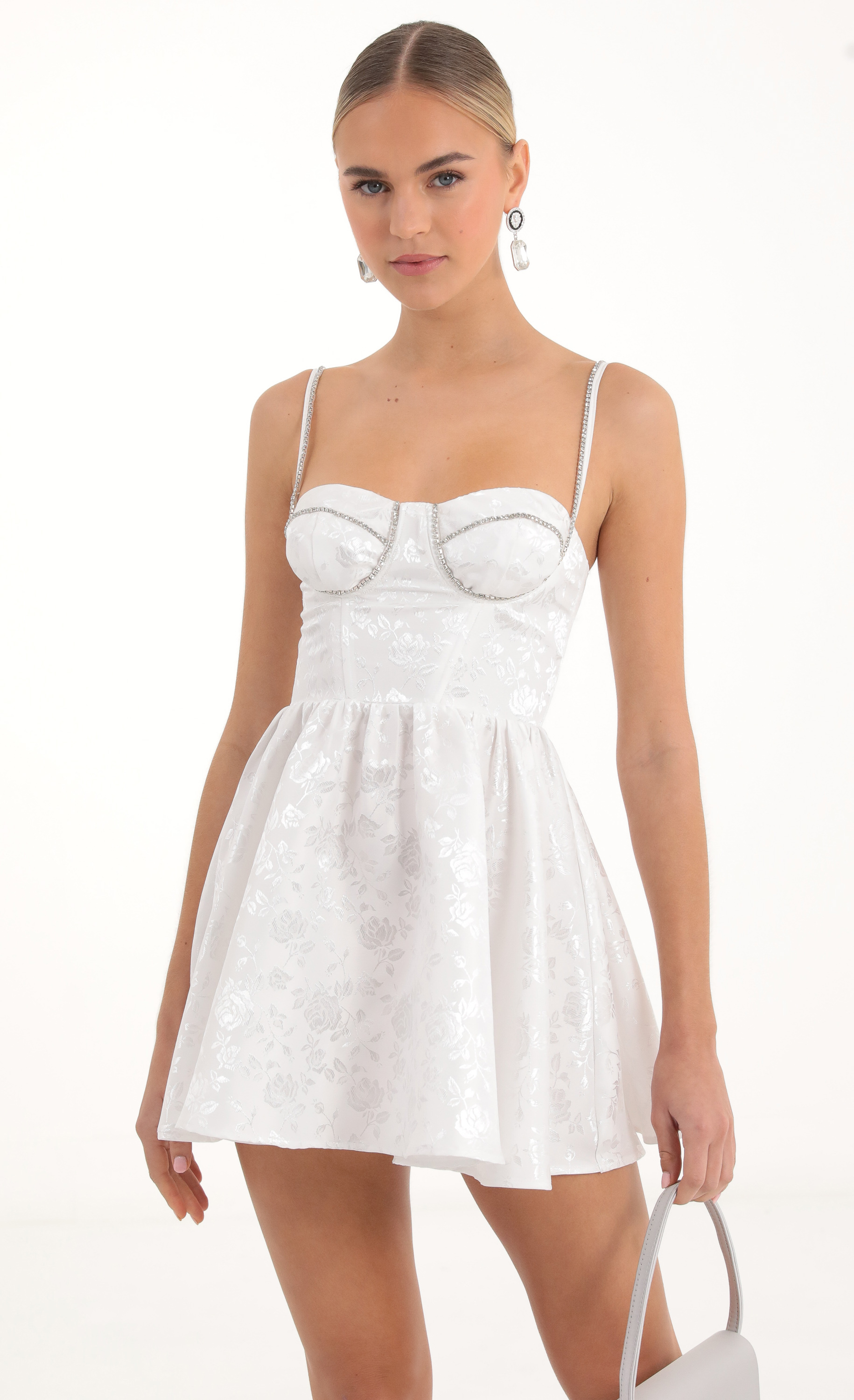 Kadri Floral Rhinestone Corset Dress in White