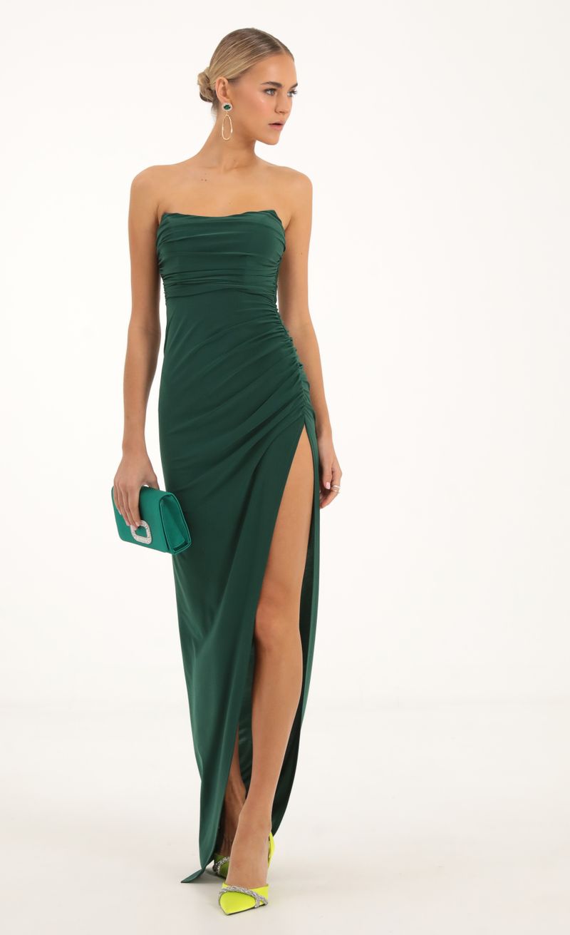 Picture Sana Corset Strapless Maxi Dress in Green. Source: https://media.lucyinthesky.com/data/Nov22/800xAUTO/01ccaddf-5808-4d9e-9fbf-800e90e55d05.jpg