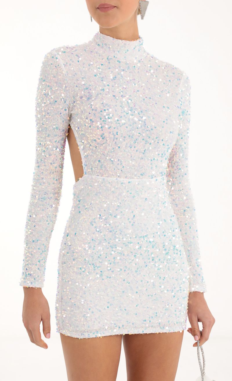 Picture Agnes Velvet Iridescent Sequin Open Back Dress in White. Source: https://media.lucyinthesky.com/data/Nov22/800xAUTO/052bb705-5816-4bb7-a0e9-f401640a7a69.jpg
