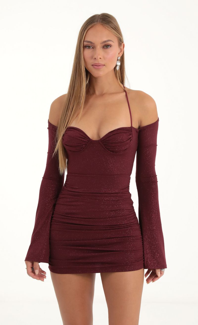 Picture Tamsin Glitter Belle Sleeve Dress in Red. Source: https://media.lucyinthesky.com/data/Nov22/800xAUTO/06841b98-5f12-40c5-9cfd-306d1b28ab15.jpg