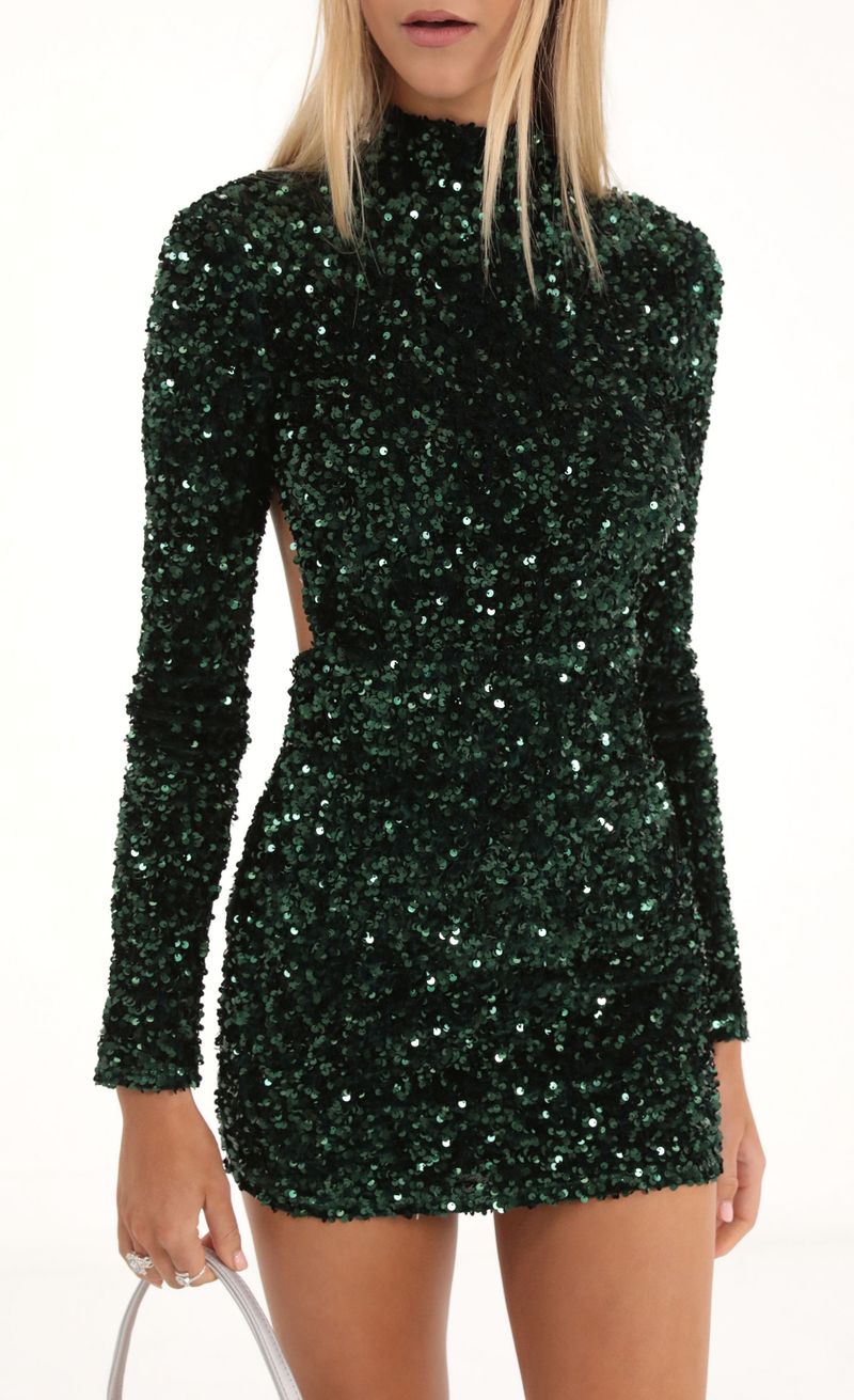 Picture Agnes Velvet Sequin Open Back Dress in Green. Source: https://media.lucyinthesky.com/data/Nov22/800xAUTO/2069dc34-be5a-4c5f-87d2-460b8dce4dec.jpg