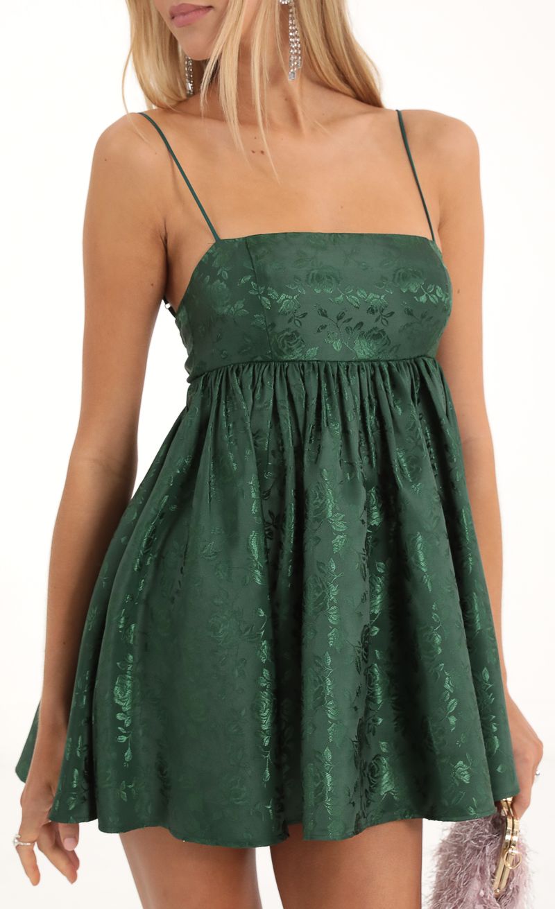 Picture Liora Floral Jacquard Babydoll Dress in Green. Source: https://media.lucyinthesky.com/data/Nov22/800xAUTO/33ae1583-27d5-4f60-9bc3-da35ae70a9bd.jpg