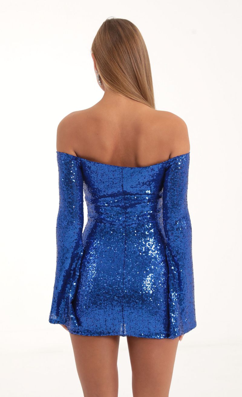 Picture Della Sequin Long Sleeve Bodycon Dress in Blue. Source: https://media.lucyinthesky.com/data/Nov22/800xAUTO/68d12dea-18c5-4267-ae05-01e71d560ad7.jpg