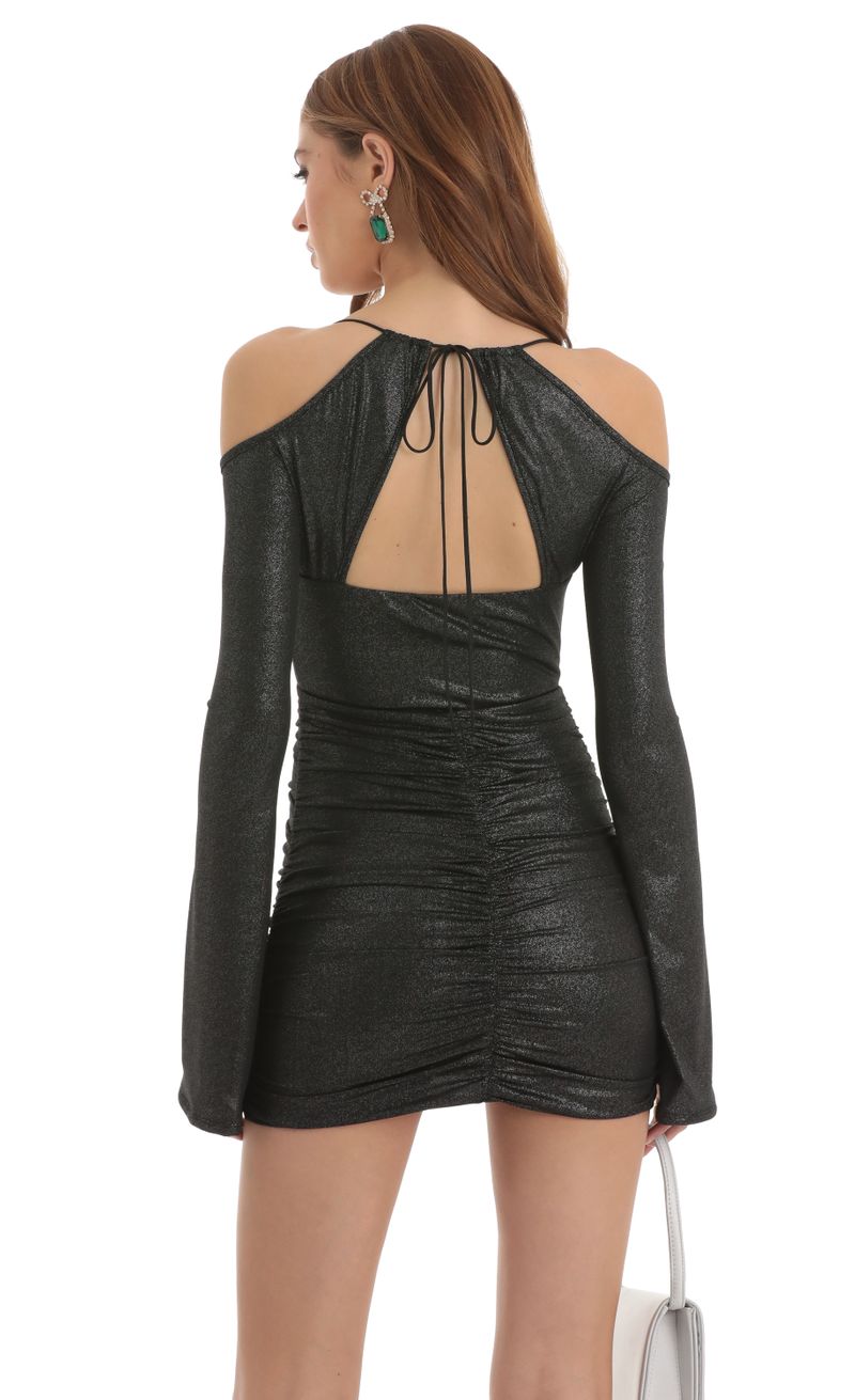 Picture Tamsin Foil Belle Sleeve Dress in Black. Source: https://media.lucyinthesky.com/data/Nov22/800xAUTO/73f16fc9-c343-4df5-8c0f-d7f181cf9f79.jpg