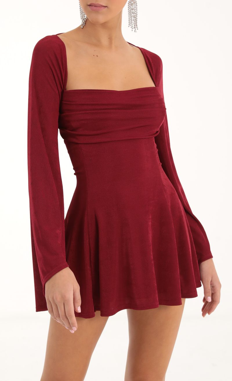 Picture Sirena Slinky Flare Sleeve Dress in Red. Source: https://media.lucyinthesky.com/data/Nov22/800xAUTO/91577e56-6680-41db-9d48-84c866160418.jpg