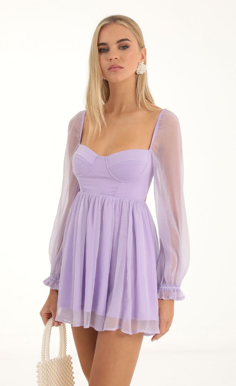 Picture Murphy Corset Long Sleeve Dress in Purple. Source: https://media.lucyinthesky.com/data/Nov22/800xAUTO/a4d7a1df-1508-4eb8-aa6f-2bd492c27ded.jpg