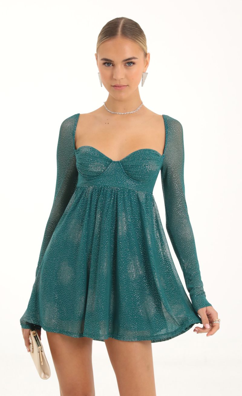 Picture Winslet Glitter Mesh Baby Doll Dress in Teal. Source: https://media.lucyinthesky.com/data/Nov22/800xAUTO/b66c26ea-9a95-4abf-8321-b72444cb4a49.jpg