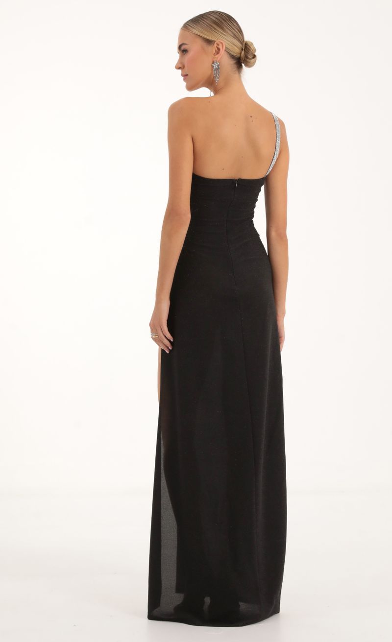 Picture Rara Knit Rhinestone One Shoulder Maxi Dress in Black. Source: https://media.lucyinthesky.com/data/Nov22/800xAUTO/c4bbf895-596e-45f3-b0c7-efeceea1b753.jpg