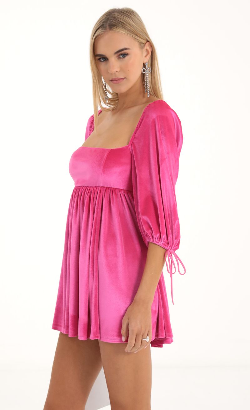 Picture Afia Velvet Baby Doll Dress in Hot Pink. Source: https://media.lucyinthesky.com/data/Nov22/800xAUTO/dd138ed9-ca1d-40b6-a41a-1d2bdba76a8c.jpg