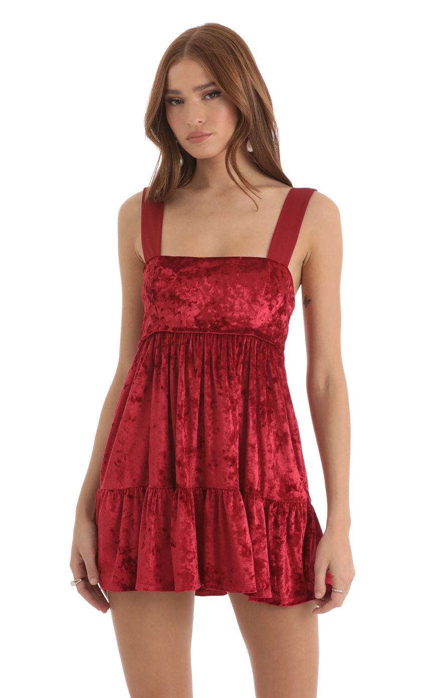 Picture Aurora Velvet Square Neckline Dress in Red. Source: https://media.lucyinthesky.com/data/Nov22/850xAUTO/1187f6c8-d22a-4998-bb71-996a328a4e6b.jpg