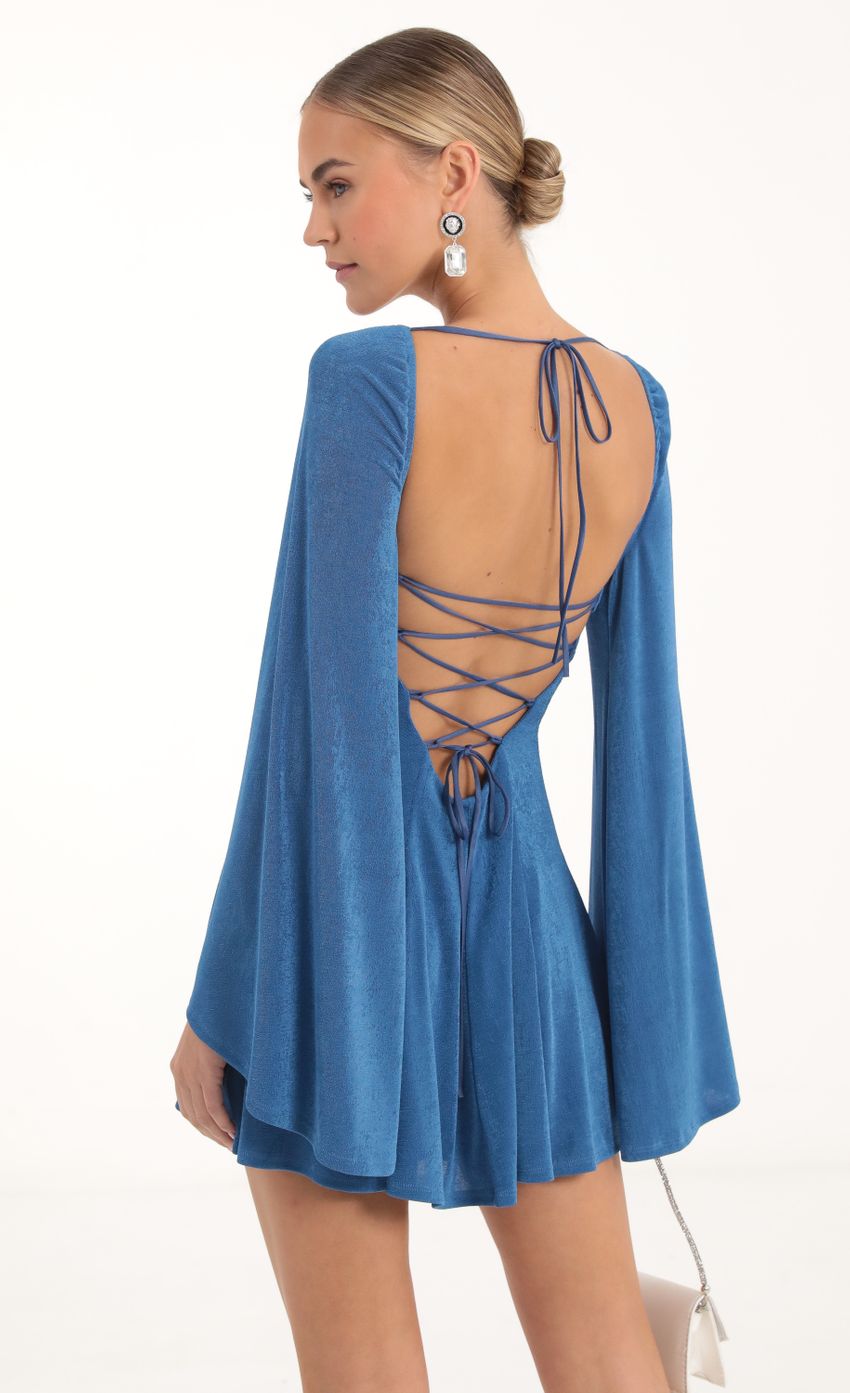 Picture Sirena Flare Sleeve Dress in Blue. Source: https://media.lucyinthesky.com/data/Nov22/850xAUTO/181573ba-be78-4b7d-bacb-3dbcdcef73d5.jpg