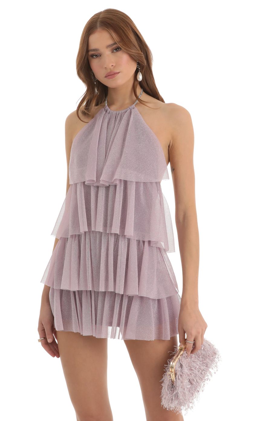 Sindie Mesh Ruffle Dress in Purple | LUCY IN THE SKY