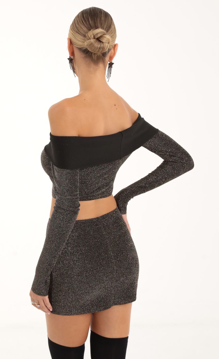 Picture Sama Metallic Knit Two Piece Skirt Set in Black Multi. Source: https://media.lucyinthesky.com/data/Nov22/850xAUTO/2dd93122-4373-4b6c-94b5-629f40e4d7da.jpg