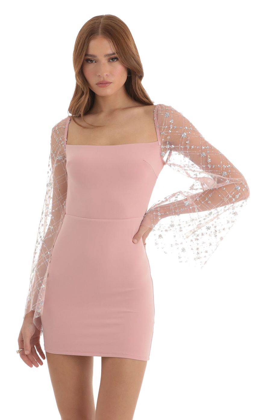 Picture Korra Sequin Flare Sleeve Dress in Pink. Source: https://media.lucyinthesky.com/data/Nov22/850xAUTO/46882380-0029-4cb1-b11d-1564be682698.jpg