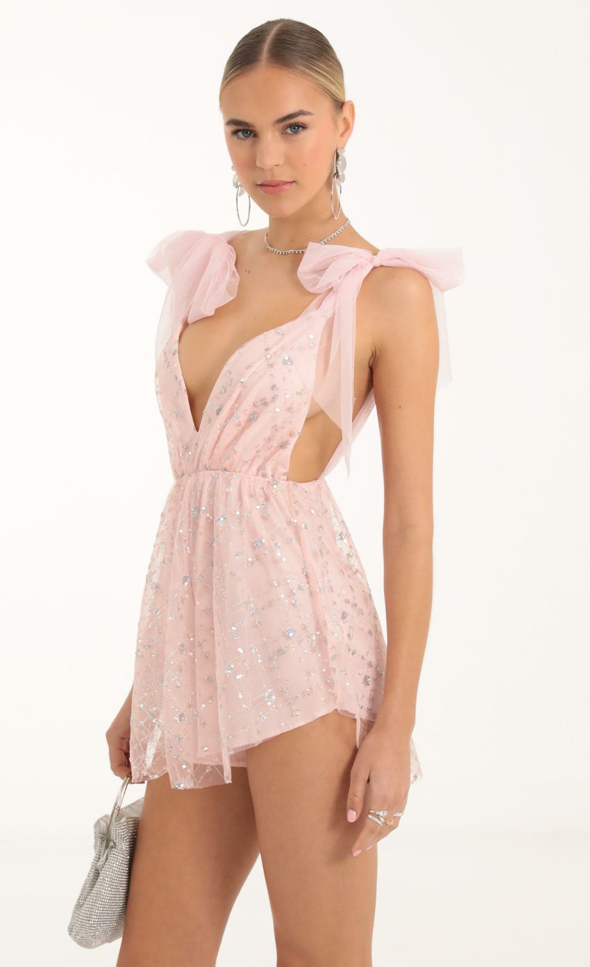 Picture Magdalena Tulle Glitter Romper in Pink. Source: https://media.lucyinthesky.com/data/Nov22/850xAUTO/857a2484-7275-436d-8def-048c57a0e10e.jpg