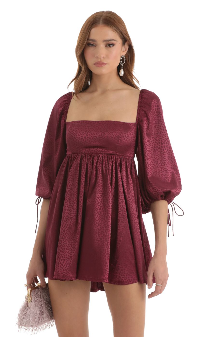Picture Afia Leopard Satin Baby Doll Dress in Maroon. Source: https://media.lucyinthesky.com/data/Nov22/850xAUTO/9143e83a-3c41-4a82-9ee0-1b24c6e8d49f.jpg