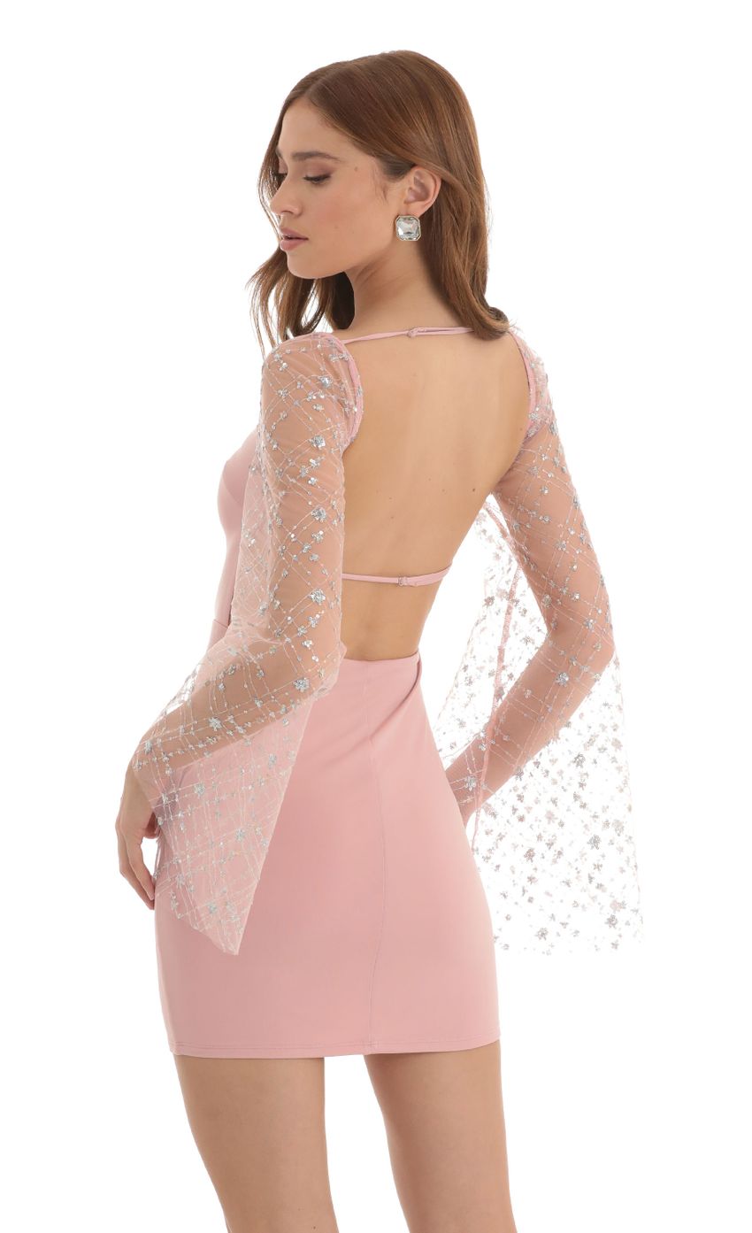 Picture Korra Sequin Flare Sleeve Dress in Pink. Source: https://media.lucyinthesky.com/data/Nov22/850xAUTO/965dd611-a1ed-4f42-80ed-f8fcb915af47.jpg