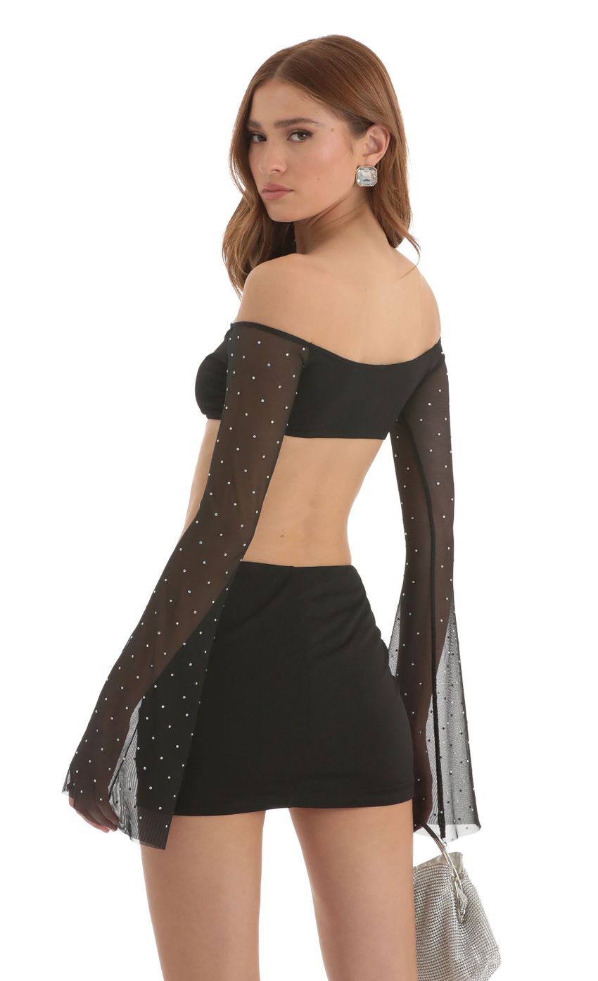 Picture Salem Rhinestone Sleeve Two Piece Skirt Set in Black. Source: https://media.lucyinthesky.com/data/Nov22/850xAUTO/99b0cfea-2eb3-47b5-b12f-67bfe90a715f.jpg