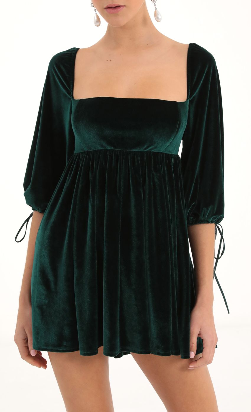 Picture Afia Velvet Baby Doll Dress in Green. Source: https://media.lucyinthesky.com/data/Nov22/850xAUTO/a6c30904-40e3-40b2-befd-507ca1a3a707.jpg