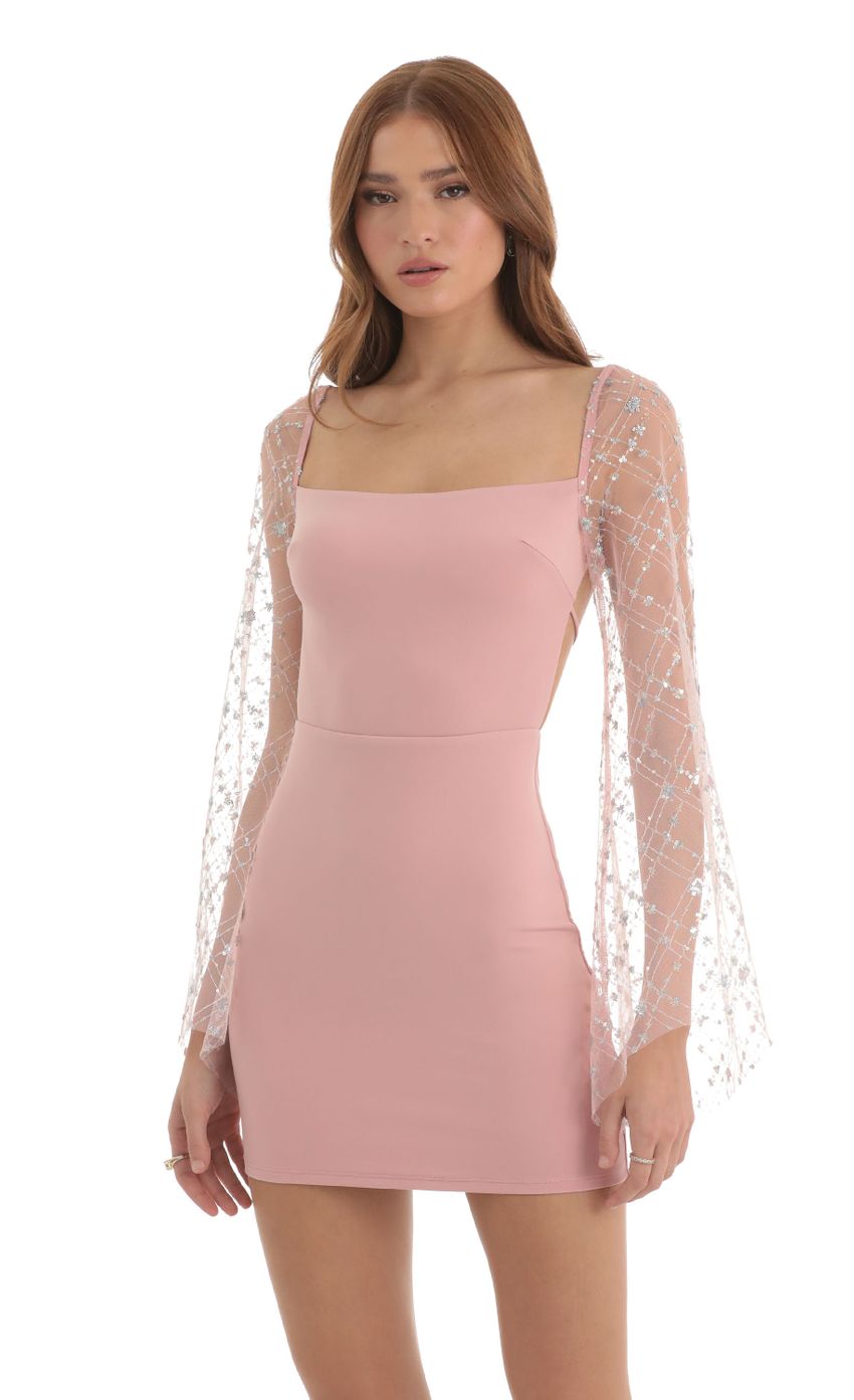 Picture Korra Sequin Flare Sleeve Dress in Pink. Source: https://media.lucyinthesky.com/data/Nov22/850xAUTO/a8f923f1-0240-49a3-9bb1-e5b09b13b18f.jpg