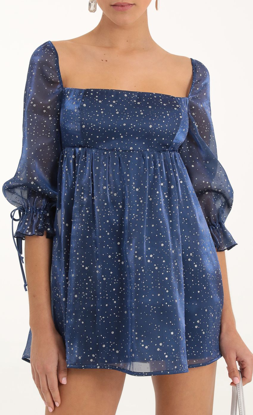 Lula Glitter Puff Sleeve Baby Doll Dress in Blue | LUCY IN THE SKY