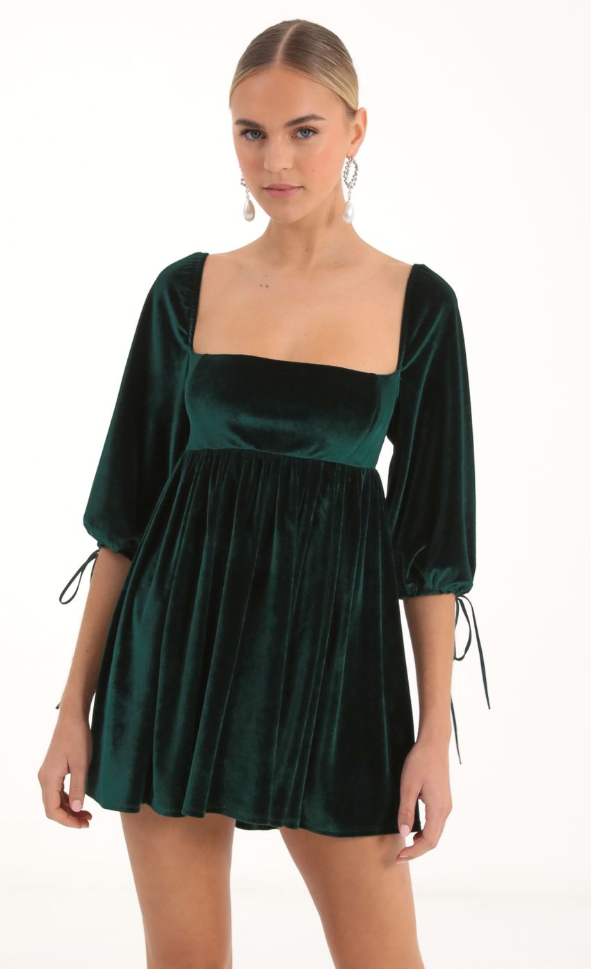Picture Afia Velvet Baby Doll Dress in Green. Source: https://media.lucyinthesky.com/data/Nov22/850xAUTO/dc1e0e9d-d35a-4f9e-9799-4b90886aab93.jpg