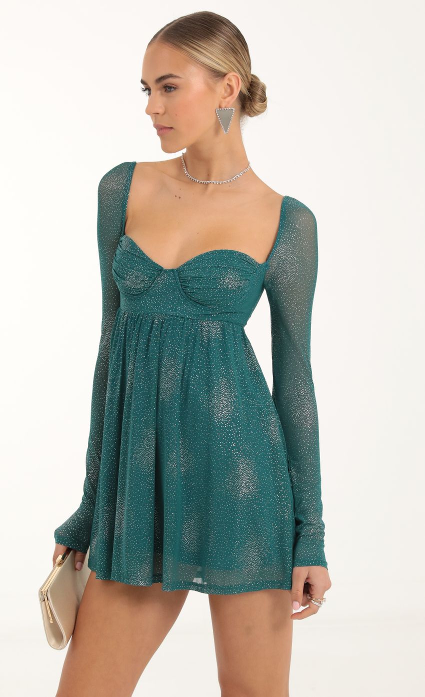 Picture Winslet Glitter Mesh Baby Doll Dress in Teal. Source: https://media.lucyinthesky.com/data/Nov22/850xAUTO/f33845f1-11c4-4418-9248-a9fad958e78a.jpg