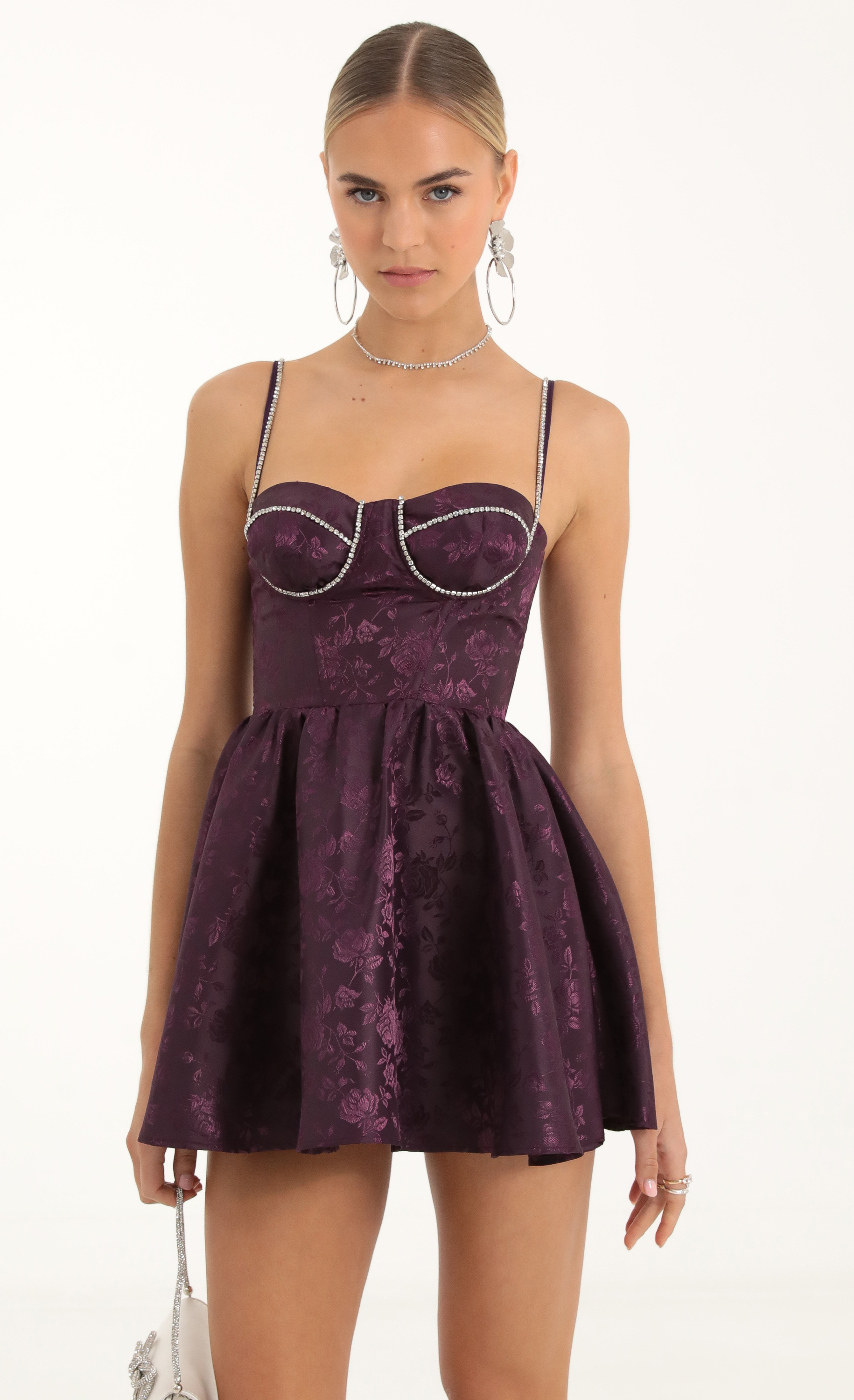 Kadri Floral Rhinestone Corset Dress in Purple