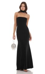 Picture Velvet Reverse Halter Dress in Black. Source: https://media.lucyinthesky.com/data/Nov23/150xAUTO/9bdcab03-5f85-43bf-a55b-792223b3e1a8.jpg