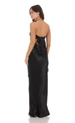 Picture Strapless Satin Open Back Dress in Black. Source: https://media.lucyinthesky.com/data/Nov23/150xAUTO/bfad7415-a64c-4b04-9ebc-8e11ad47215f.jpg