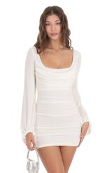 Picture Ruched Cowl Neck Dress in White. Source: https://media.lucyinthesky.com/data/Nov23/150xAUTO/c940fad6-9126-4692-8bb2-120ef09fc629.jpg