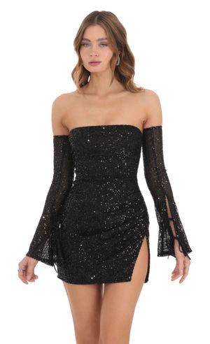 Amalou Big Sequin Cami Dress in Black