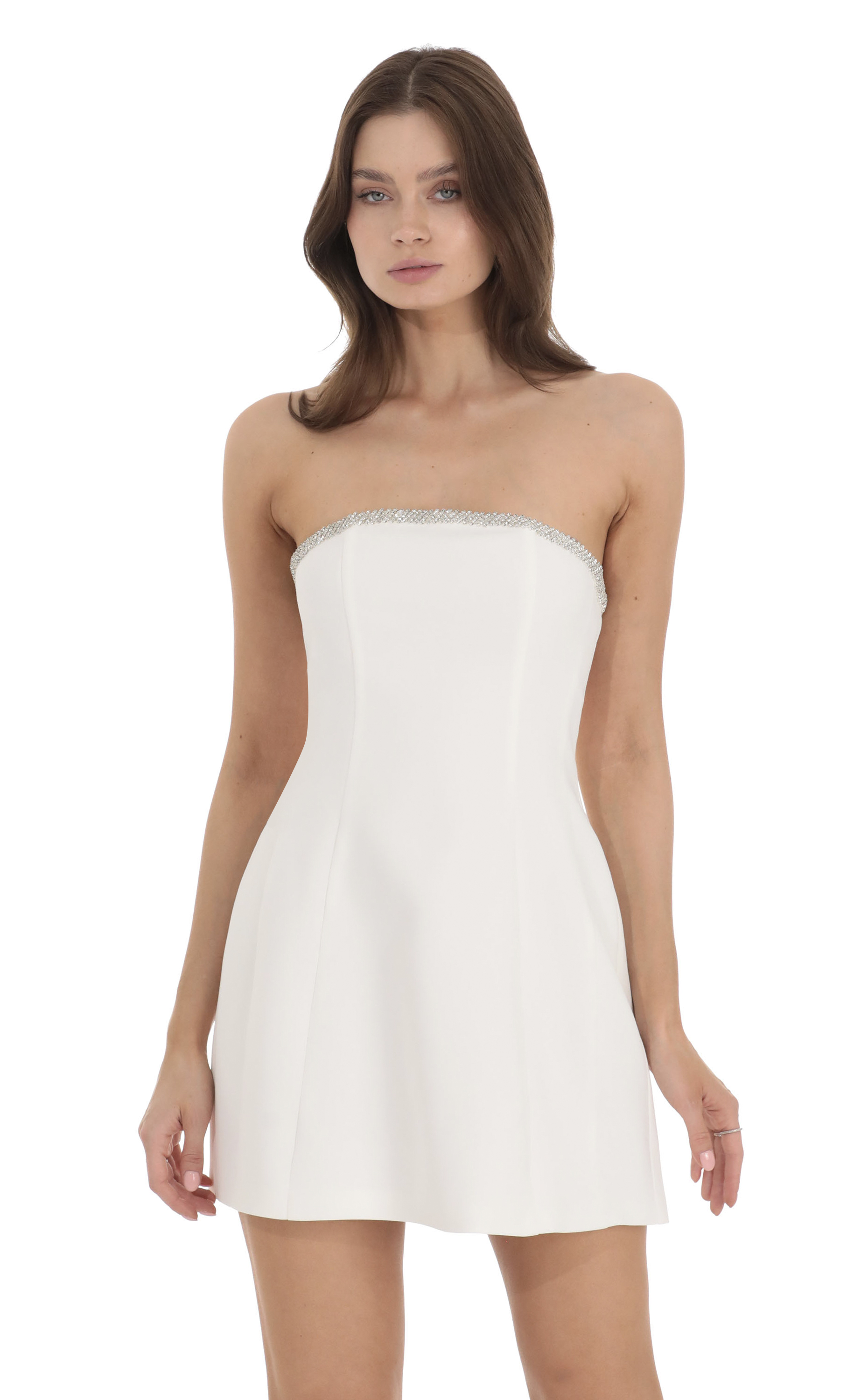 Strapless Rhinestone Dress in White