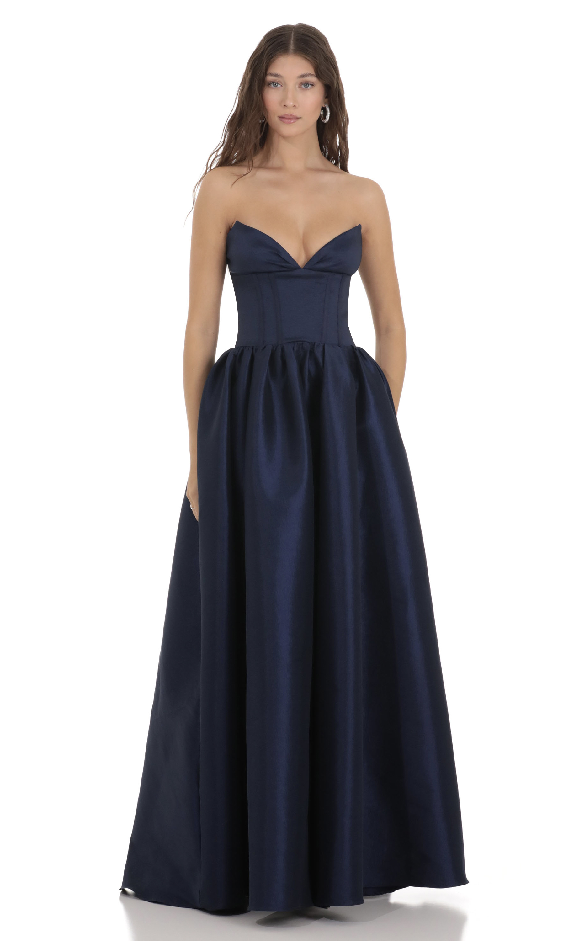 Corset Strapless Gown Dress in Navy