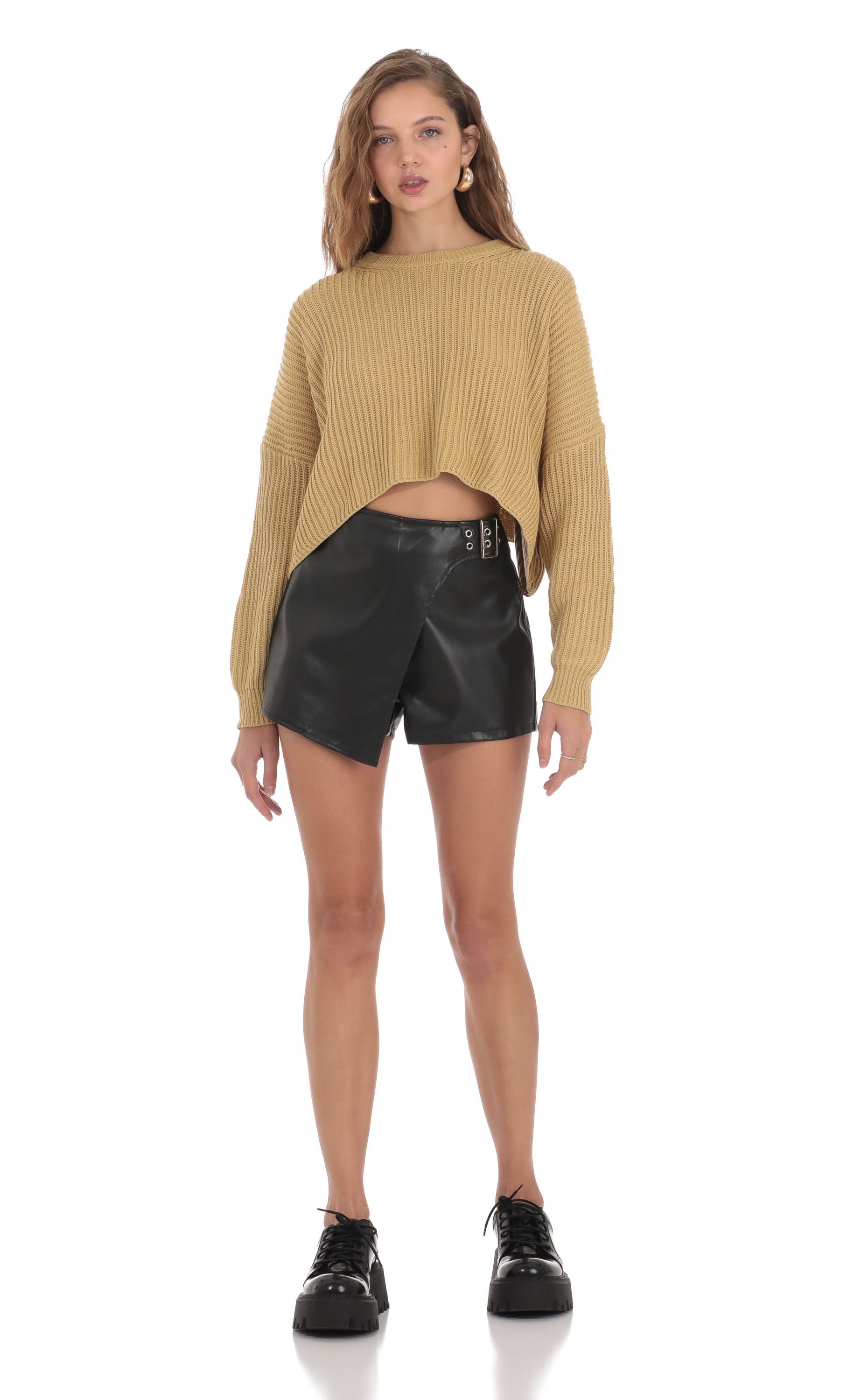 Leather Buckle Shorts in Black