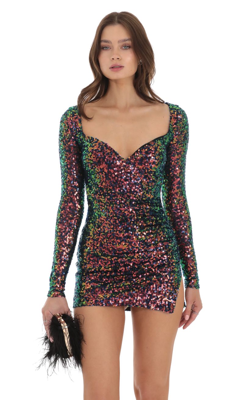 Rainbow sequin dress long on sale sleeve