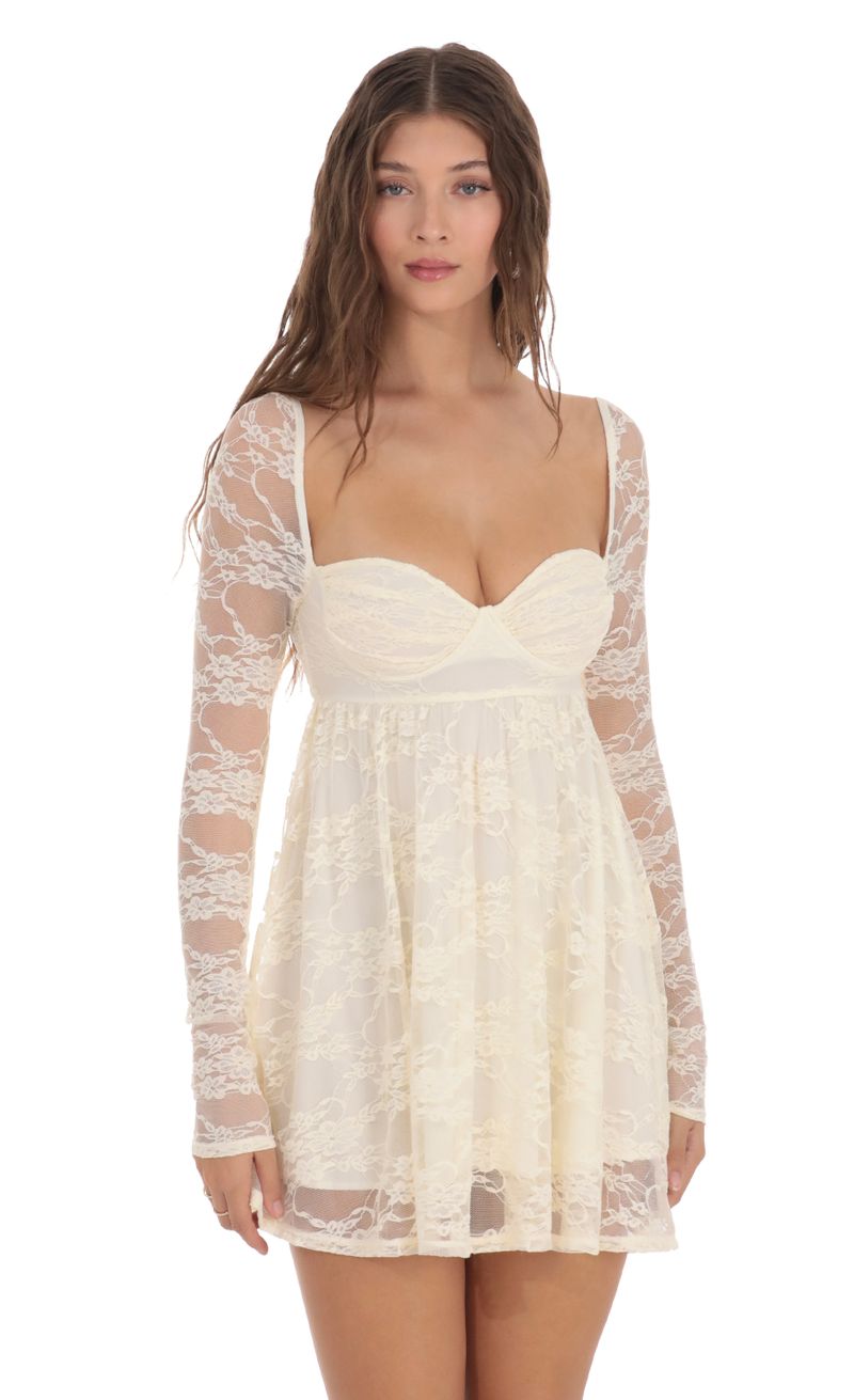 Long Sleeve Lace Babydoll Dress in Cream | LUCY IN THE SKY