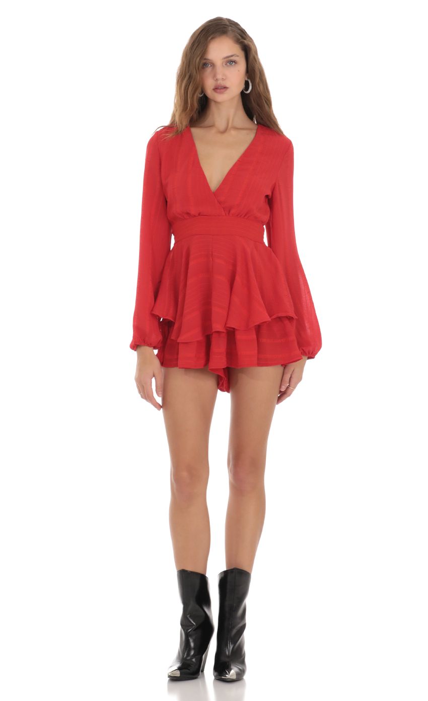 Picture Long Sleeve Wrap Romper in Red. Source: https://media.lucyinthesky.com/data/Nov23/850xAUTO/163441b2-e7bf-443f-a52f-1c141a2d9954.jpg