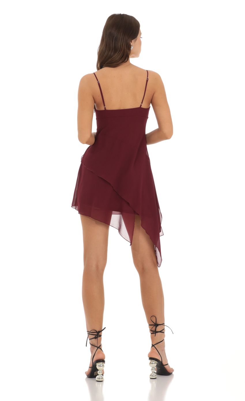 Picture Mesh Asymmetrical Dress in Maroon. Source: https://media.lucyinthesky.com/data/Nov23/850xAUTO/221a34b4-62cd-4fc2-9ac9-6598ab9c1205.jpg