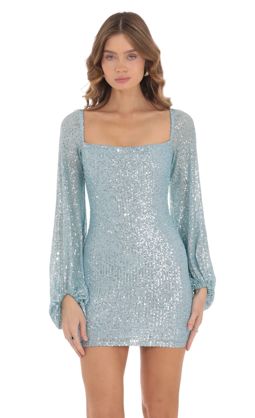 Picture Shantelle Sequin Long Sleeve Dress in Blue. Source: https://media.lucyinthesky.com/data/Nov23/850xAUTO/2509a218-26fb-4bab-8037-21dbe3e643e5.jpg