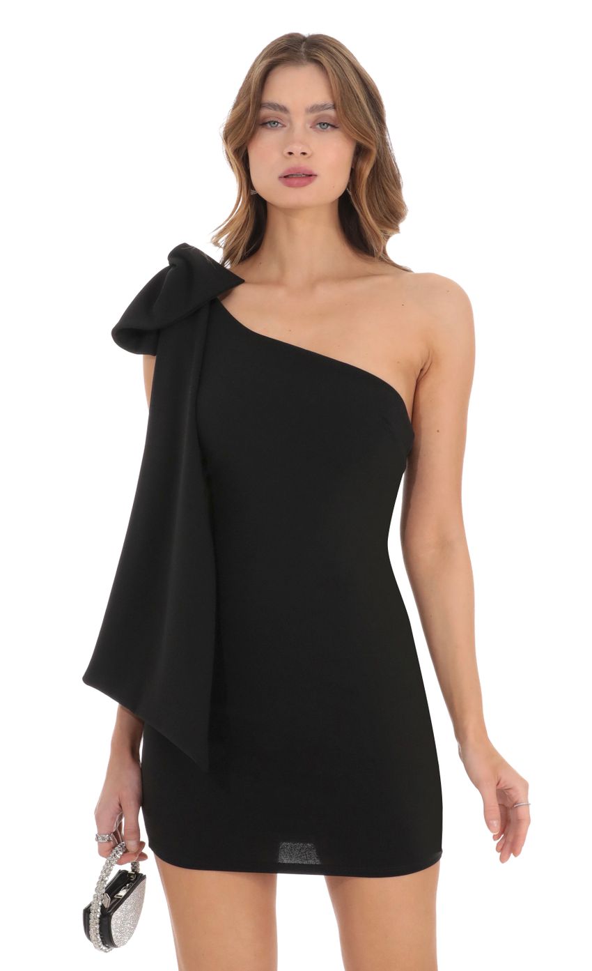 One Shoulder Bow Tie Dress in Black | LUCY IN THE SKY