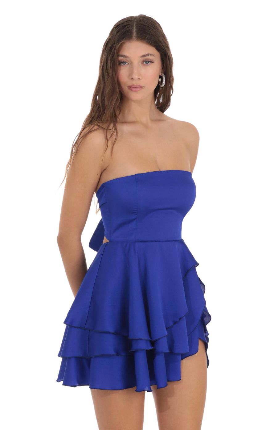 Picture Satin Strapless Asymmetrical Dress in Blue. Source: https://media.lucyinthesky.com/data/Nov23/850xAUTO/28a71362-8c0c-46b0-83c1-d8e6670d78af.jpg