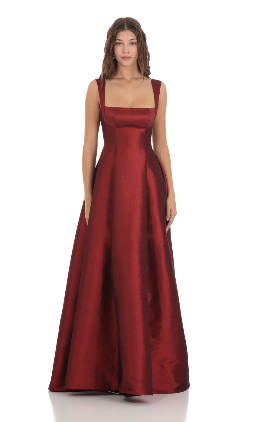 Picture Square Neck Fit and Flare Maxi Dress in Maroon. Source: https://media.lucyinthesky.com/data/Nov23/850xAUTO/4c174cef-1918-4bb9-9201-2554d04b6842.jpg