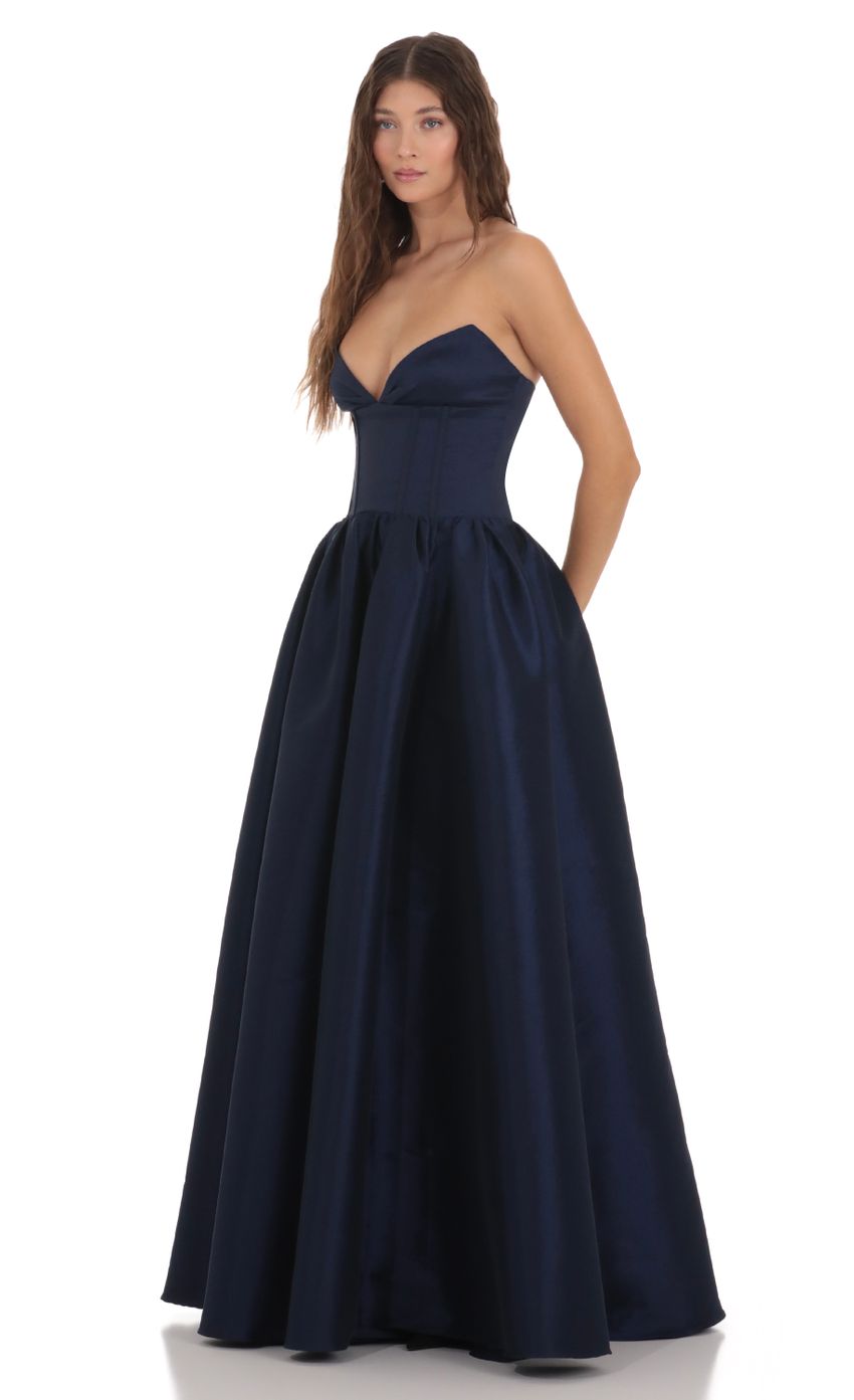 Picture Corset Strapless Gown Dress in Navy. Source: https://media.lucyinthesky.com/data/Nov23/850xAUTO/5786f3e8-511f-47bc-bb67-7e3b8eadea2a.jpg