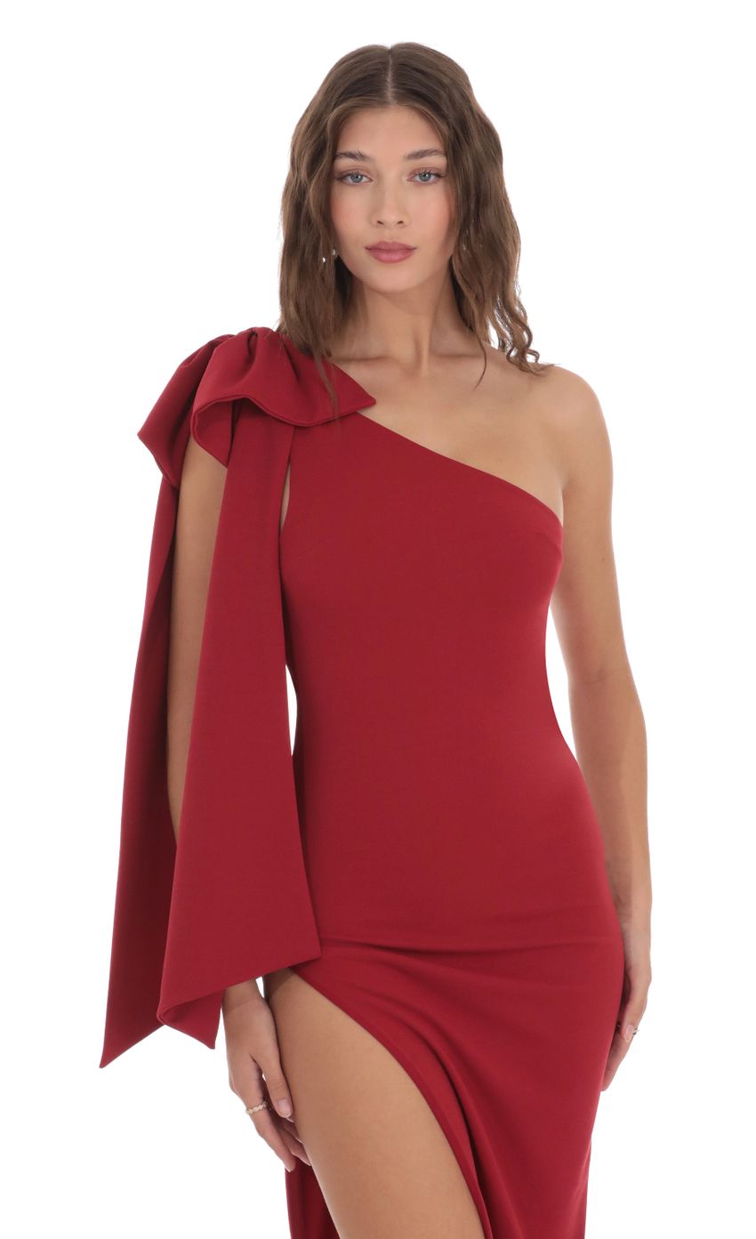 One Shoulder Bow Tie Dress in Red | LUCY IN THE SKY