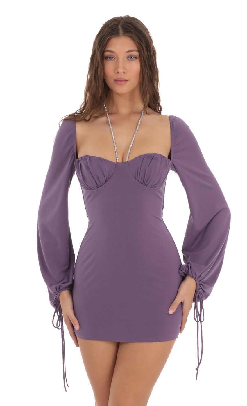 Picture Candace Long Sleeve Bodycon Dress in Purple. Source: https://media.lucyinthesky.com/data/Nov23/850xAUTO/6a42924d-9f50-4724-8579-83ce3c0b6282.jpg