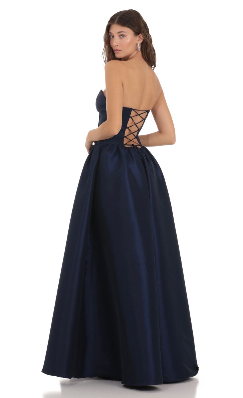 Picture Corset Strapless Gown Dress in Navy. Source: https://media.lucyinthesky.com/data/Nov23/850xAUTO/6efe2379-3a04-4d03-bf32-23b7f070dd51.jpg
