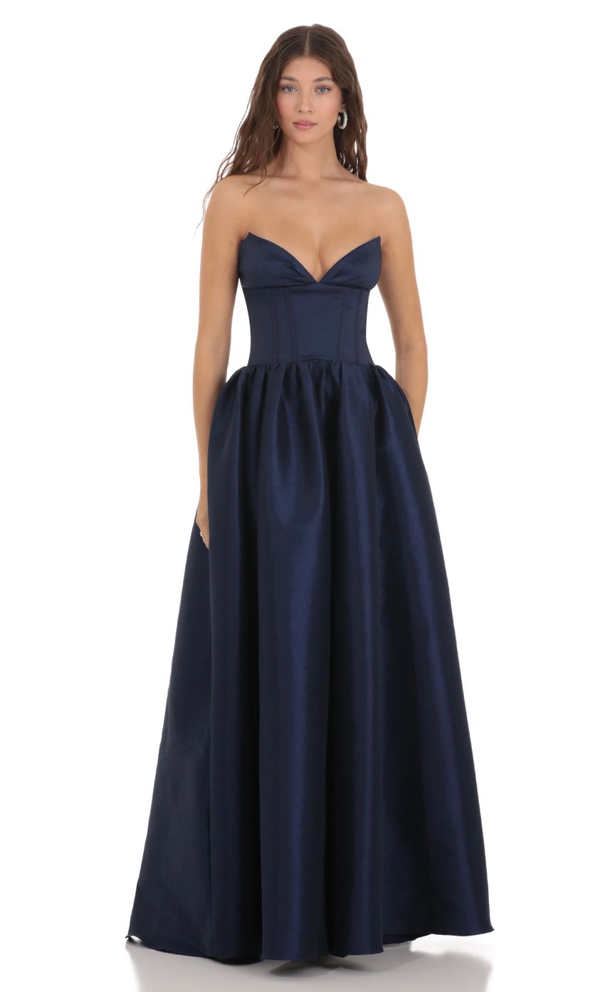 Picture Corset Strapless Gown Dress in Navy. Source: https://media.lucyinthesky.com/data/Nov23/850xAUTO/6f8eed58-8362-4718-91d6-6d2def4cc9ca.jpg